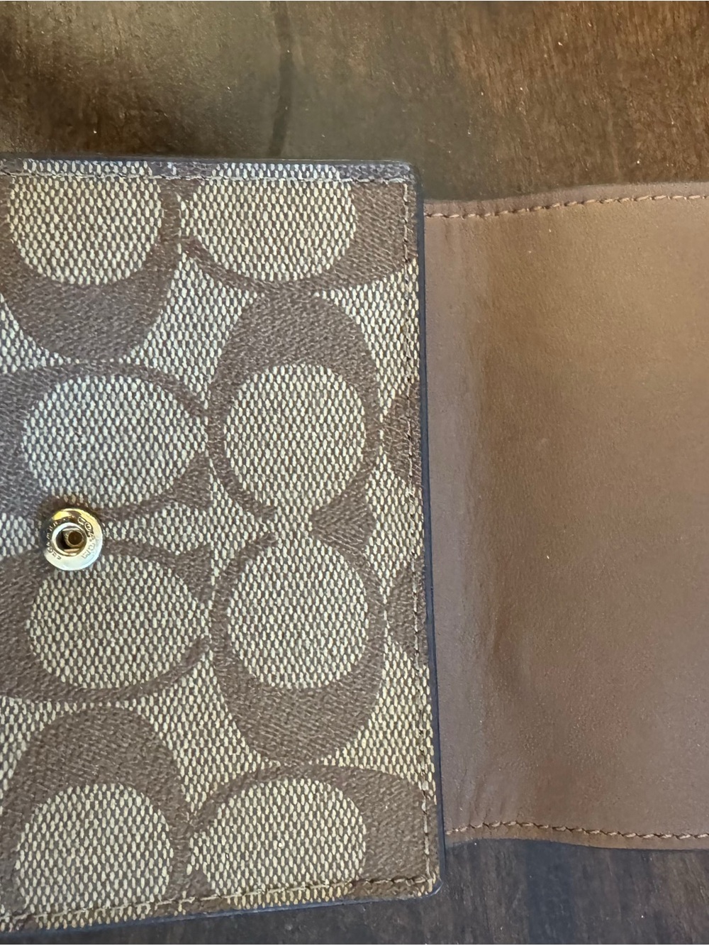 Coach Brown and Black Signature Wallet with Gold Hardware - Picture 4 of 5